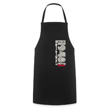75e anniversaire Original Octobre Année 1948 - Tablier de cuisine - noir - Devant - AI Model Male 185 dark (185cm)