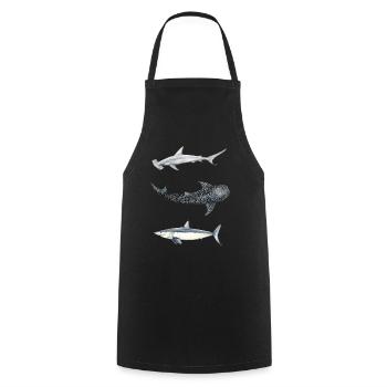 Hai-Trio: Hammerhai, Wal, Mako - Kochschürze - Schwarz - Vorne - AI Model Male 185 dark (185cm)
