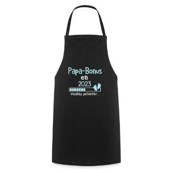 Papa Bonus 2023 Cadeau Beau Papa - Tablier de cuisine - noir - Devant - AI Model Male 185 dark (185cm)