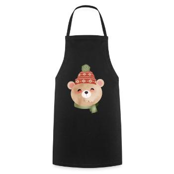 cute bear with bobble hat and scarf in winter - Cooking Apron - black - Front - AI Model Male 185 dark (185cm)