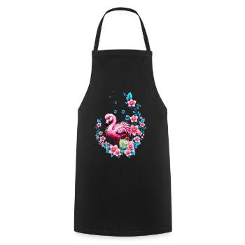 Flamant rose élégant avec des fleurs tropicales. - Tablier de cuisine - noir - Devant - AI Model Male 185 dark (185cm)