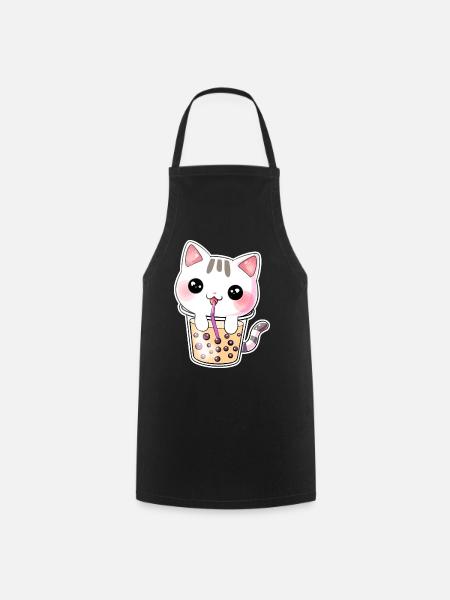 Kawaii Bubble Tea Katze - Kochschürze - Schwarz