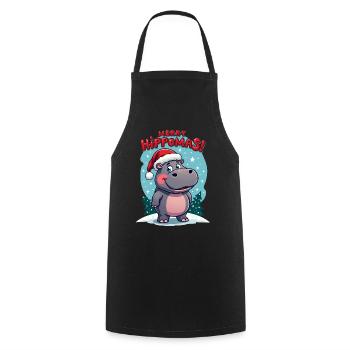 Hippopotame mignon avec chapeau de Père Noël - Tablier de cuisine - noir - Devant - AI Model Male 185 dark (185cm)