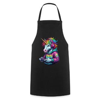 Unicorn Gamer: Retro gamer fun! - Cooking Apron - black - Front - AI Model Male 185 dark (185cm)