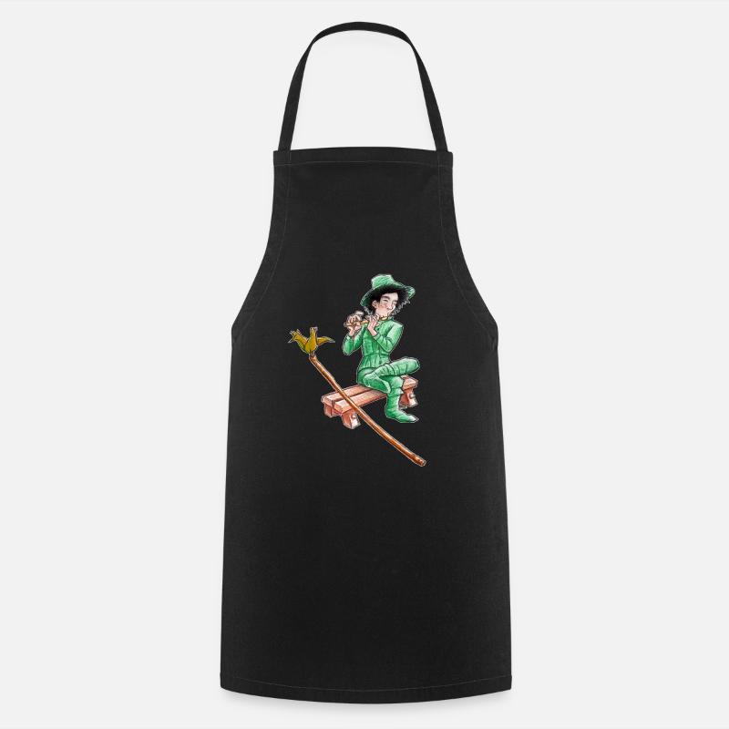 le vagabond vert jouant de la Flûte  - Tablier de cuisine - noir