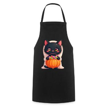 Chat d’Halloween avec citrouille d’Halloween - Tablier de cuisine - noir - Devant - AI Model Male 185 dark (185cm)