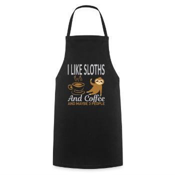 Likes sloths coffee 3 people - Cooking Apron - black - Front - AI Model Male 185 dark (185cm)