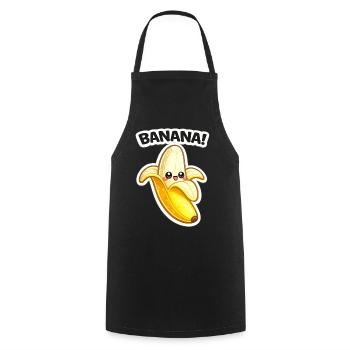 Impression de banane dessinée Kawaii - Tablier de cuisine - noir - Devant - AI Model Male 185 dark (185cm)