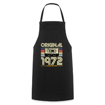 Originales Retro-Kassetten-Limited von 1972 - Kochschürze - Schwarz - Vorne - AI Model Male 185 dark (185cm)