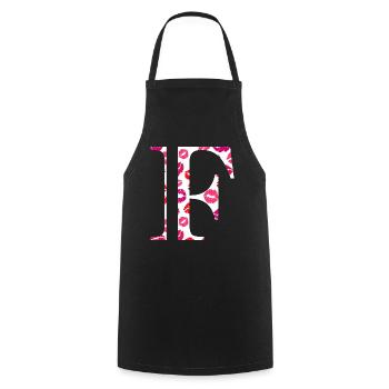 Lettre f bisous - Tablier de cuisine - noir - Devant - AI Model Male 185 dark (185cm)