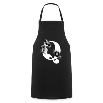 Lettre q floral noir et blanc - Tablier de cuisine - noir - Devant - AI Model Male 185 dark (185cm)