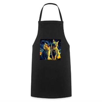 Cat Starry Night Van Gogh Cat For Cat Lover - Cooking Apron - black - Front - AI Model Male 185 dark (185cm)