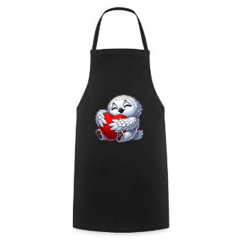 Hibou amoureux Harfang des neiges Coeur Saint-Valentin - Tablier de cuisine - noir - Devant - AI Model Male 185 dark (185cm)