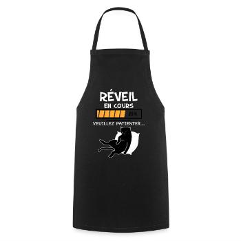 Chat Humour Réveil en Cours Veuillez Patienter - Tablier de cuisine - noir - Devant - AI Model Male 185 dark (185cm)