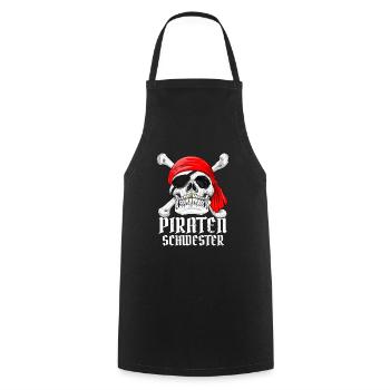 Piraten Schwester Geschenk Pirat Kostüm Fasching - Kochschürze - Schwarz - Vorne - AI Model Male 185 dark (185cm)