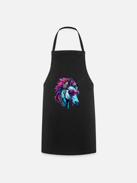 Cool Einhorn-Zweihorn - Cyberpunk Stil - Kochschürze - Schwarz
