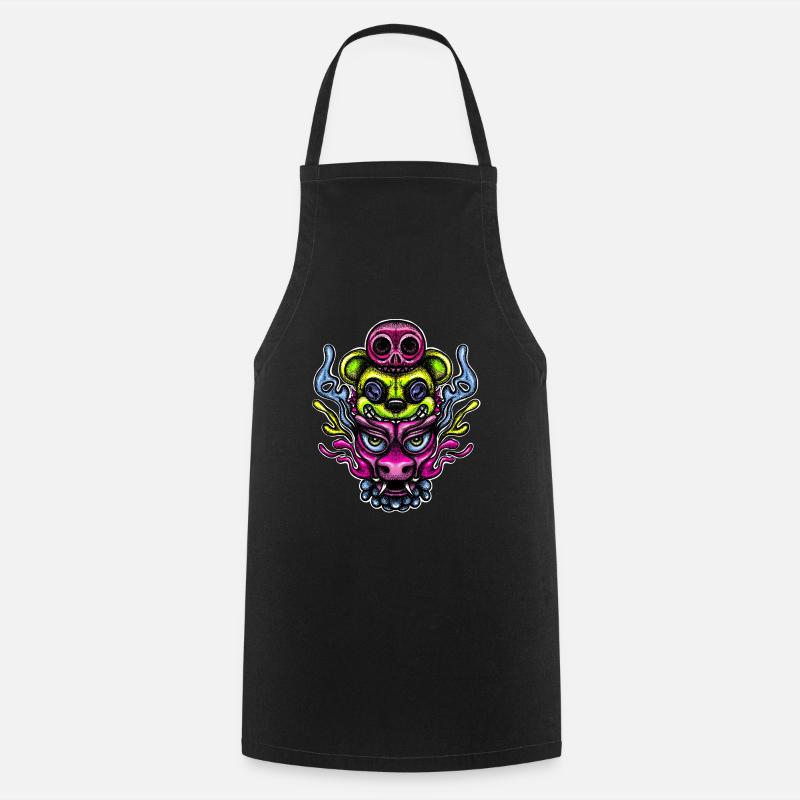 Couleur dragon, ours et skully - Tablier de cuisine - noir