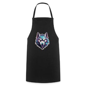 Wolf - Illustration - Kochschürze - Schwarz - Vorne - AI Model Male 185 dark (185cm)
