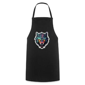 Wolf - Illustration - Kochschürze - Schwarz - Vorne - AI Model Male 185 dark (185cm)