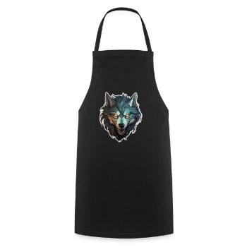 Wolf - Illustration - Kochschürze - Schwarz - Vorne - AI Model Male 185 dark (185cm)