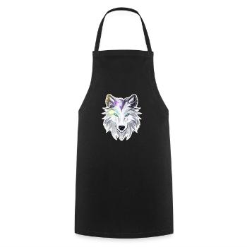 Wolf - Illustration - Kochschürze - Schwarz - Vorne - AI Model Male 185 dark (185cm)
