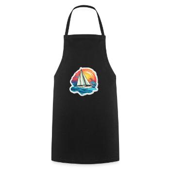 Voilier - illustration - Tablier de cuisine - noir - Devant - AI Model Male 185 dark (185cm)