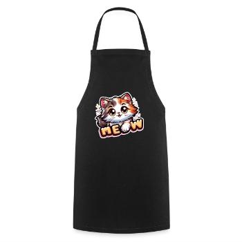 Meow - Katze Illustration - Kochschürze - Schwarz - Vorne - AI Model Male 185 dark (185cm)