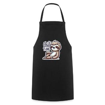 Chill Time - Sloth Illustration - Cooking Apron - black - Front - AI Model Male 185 dark (185cm)