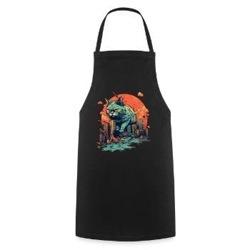 Kaiju Cat destroys City, Giant Evil Cat Japan - Cooking Apron - black - Front - AI Model Male 185 dark (185cm)