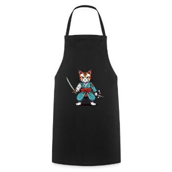 Chat samouraï - Tablier de cuisine - noir - Devant - AI Model Male 185 dark (185cm)
