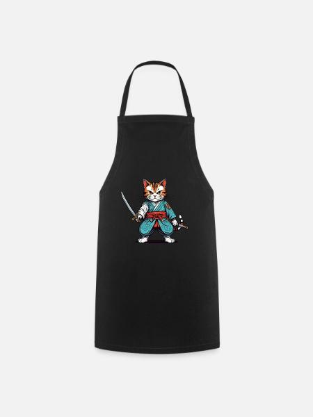 Samurai-Katze - Kochschürze - Schwarz