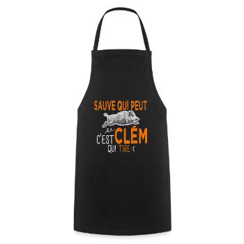 c'est Clém qui tire Humour Chaseur Clément - Tablier de cuisine - noir - Devant - AI Model Male 185 dark (185cm)