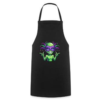 Mardi Gras Alien Dessin animé Veggie Fun - Tablier de cuisine - noir - Devant - AI Model Male 185 dark (185cm)