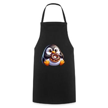 Mignon pingouin potelé avec beignet dessin animé - Tablier de cuisine - noir - Devant - AI Model Male 185 dark (185cm)