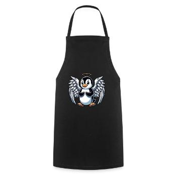 Mignon pingouin dessin animé ange ailes halo - Tablier de cuisine - noir - Devant - AI Model Male 185 dark (185cm)