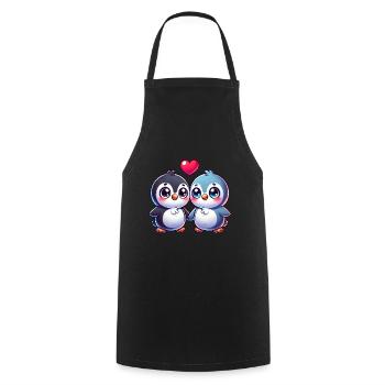 Penguin Love Valentine's Day Heart Friendship - Cooking Apron - black - Front - AI Model Male 185 dark (185cm)