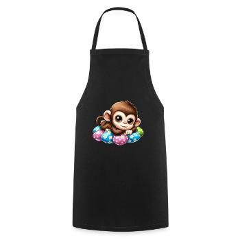 Cute Monkey Easter Eggs Easter Chilling Cartoon - Cooking Apron - black - Front - AI Model Male 185 dark (185cm)