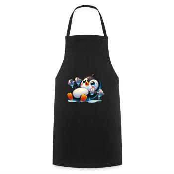 Funny Penguin with Dumbbell Fitness Cartoon - Cooking Apron - black - Front - AI Model Male 185 dark (185cm)