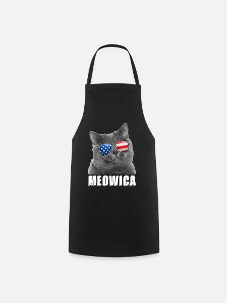 Cat 4th of July USA American Flag - Cooking Apron - black