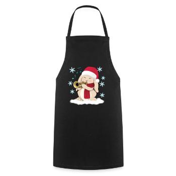 Trompettiste de Noël Lapin mignon au chapeau de Père Noël - Tablier de cuisine - noir - Devant - AI Model Male 185 dark (185cm)