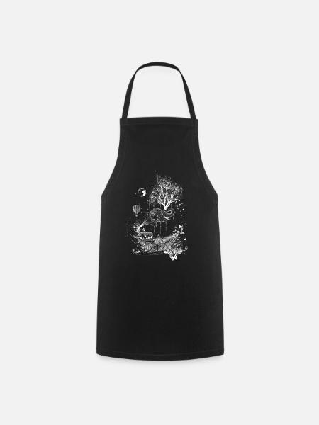 Éléphant, papier et arbre surréaliste - Tablier de cuisine - noir