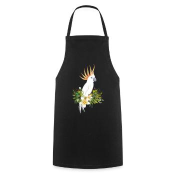 Kakadu Vogel mit üppigen Pflanzen und Blüten - Kochschürze - Schwarz - Vorne - AI Model Male 185 dark (185cm)