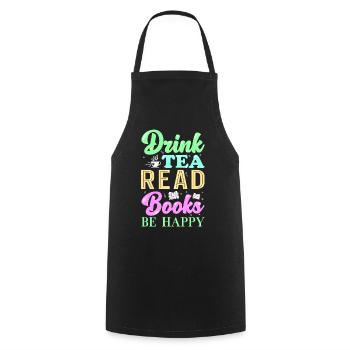Lecture Livres Thé - Tablier de cuisine - noir - Devant - AI Model Male 185 dark (185cm)
