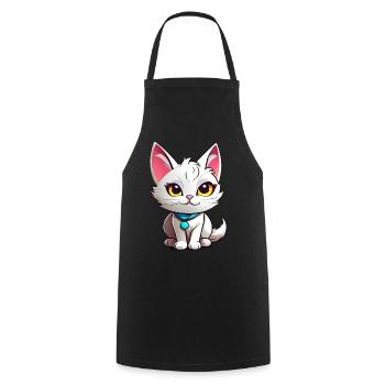 Chat blanc mignon - Tablier de cuisine - noir - Devant - AI Model Male 185 dark (185cm)