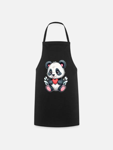 Panda mit Herz - Kochschürze - Schwarz