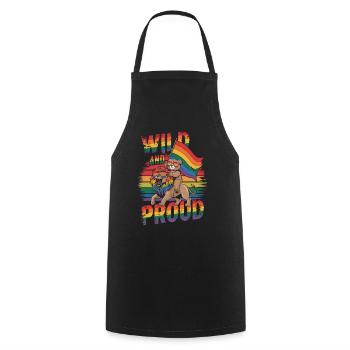 Teddy Bear Rides Lion LGBTQ Rainbow Flag - Cooking Apron - black - Front - AI Model Male 185 dark (185cm)