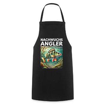Nachwuchs Angler - Flussbarsch Motiv - Kochschürze - Schwarz - Vorne - AI Model Male 185 dark (185cm)