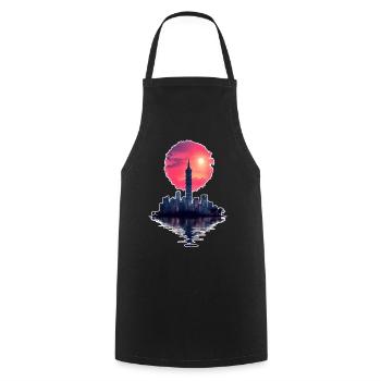 Neon Sunset – Stadt trifft Horizont - Kochschürze - Schwarz - Vorne - AI Model Male 185 dark (185cm)
