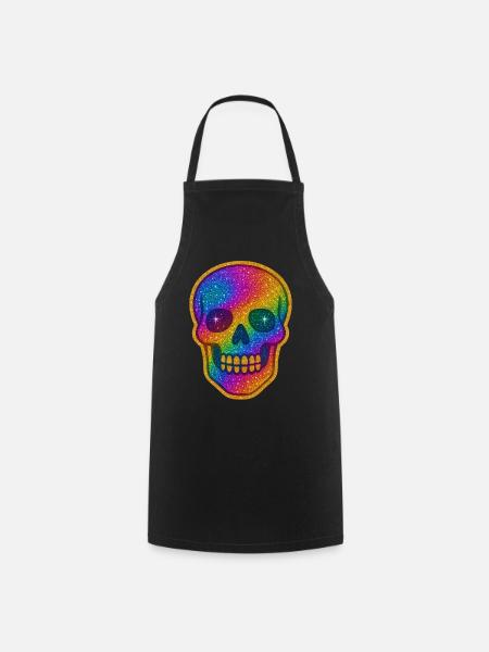 Regenbogen Skull Glitzer zu Halloween - Kochschürze - Schwarz