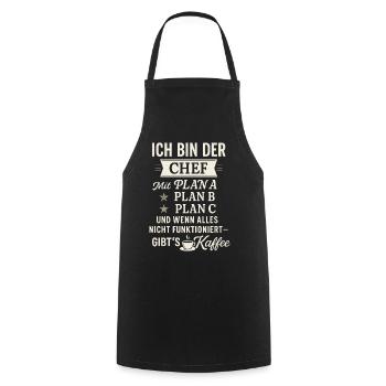 Chef mit Plan B: Kaffee – Lustiges Männer Shirt - Cooking Apron - black - Front - AI Model Male 185 dark (185cm)